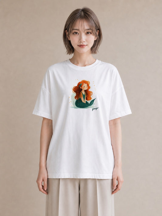 半袖Tシャツ レディース 人魚 海の生き物 海 イラスト 旅行コーデ 散歩 お出かけ 白T