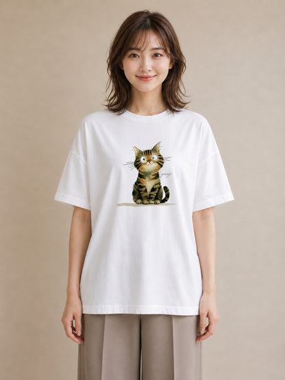 半袖Tシャツ レディース アビシニアン 猫 ねこ イラスト 抜け感 姉妹 送別ギフト 白T