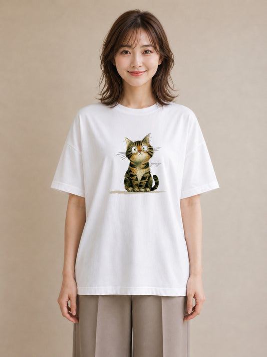 半袖Tシャツ レディース アビシニアン 猫 ねこ イラスト 抜け感 姉妹 送別ギフト 白T