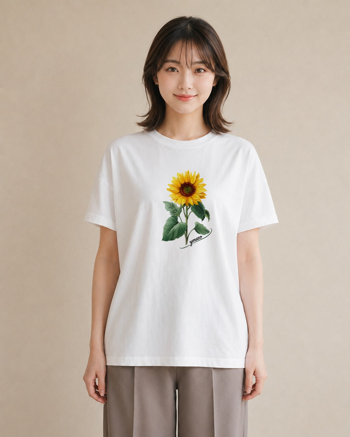 半袖Tシャツ レディース ひまわり 向日葵 花 花柄 イラスト 北欧風 女性 旅行用 白T