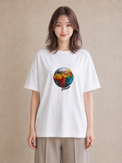 プリントTシャツ レディース 地球 星空 宇宙 イラスト 抜け感 ギフト 母の日 白T