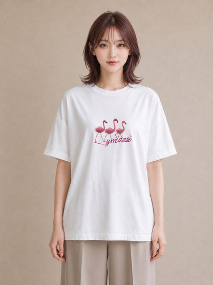Tシャツ レディース フラミンゴ 動物 アニマル イラスト モード 通勤 在宅 白T