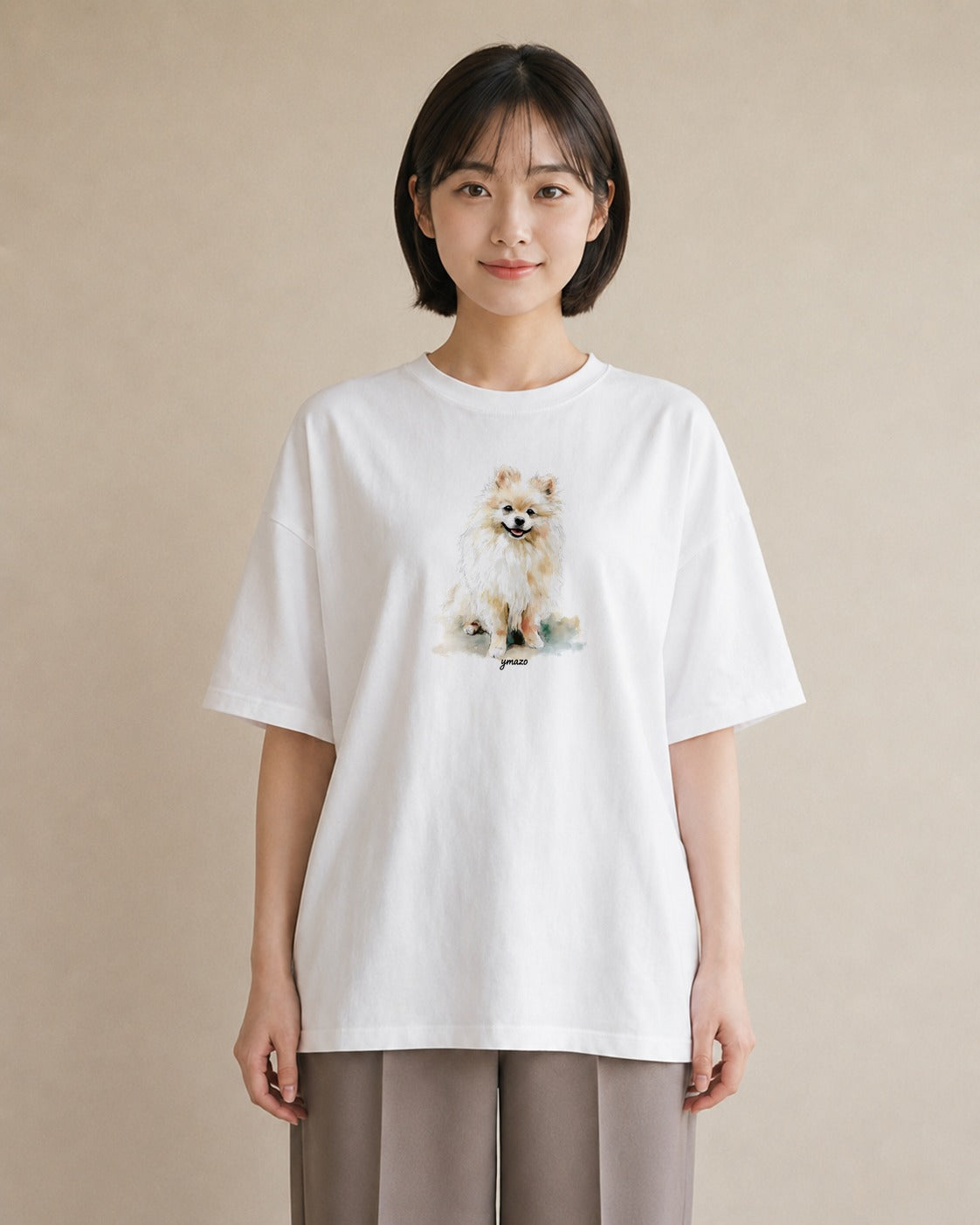 デザインTシャツ レディース ポメラニアン ポメ 犬 いぬ イラスト 韓国風 デイリーウェア 休日 白T