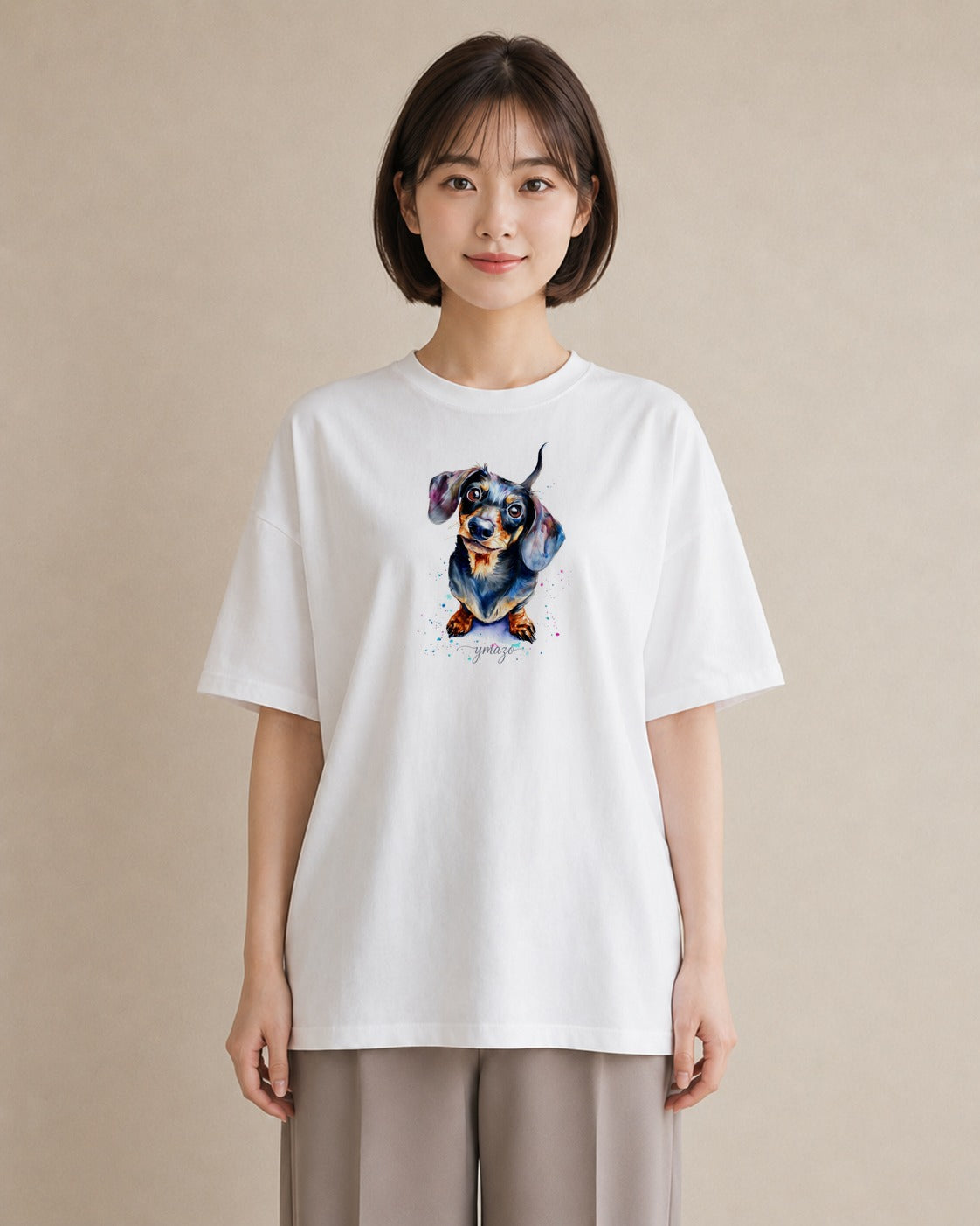 半袖Tシャツ レディース ミニチュアダックスフンド 犬 いぬ イラスト ヴィンテージ風 ギフト 母の日 白T