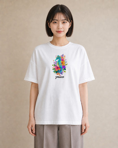 Tシャツ レディース タツノオトシゴ 海の生き物 海 イラスト 普段使い デート 帰省 白T
