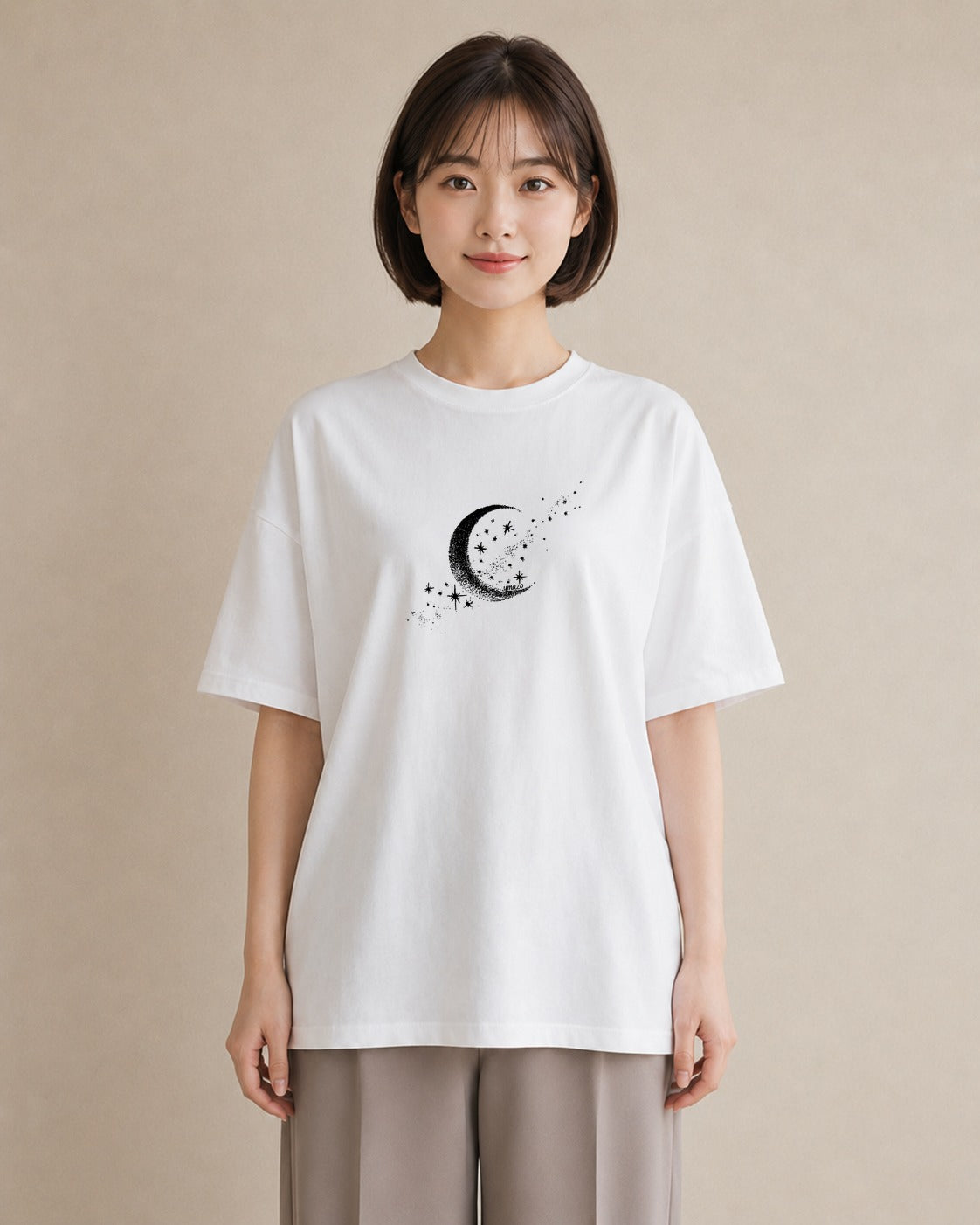 プリントTシャツ レディース 月と星 星空 ムーン イラスト カフェ巡り 女子会 白T