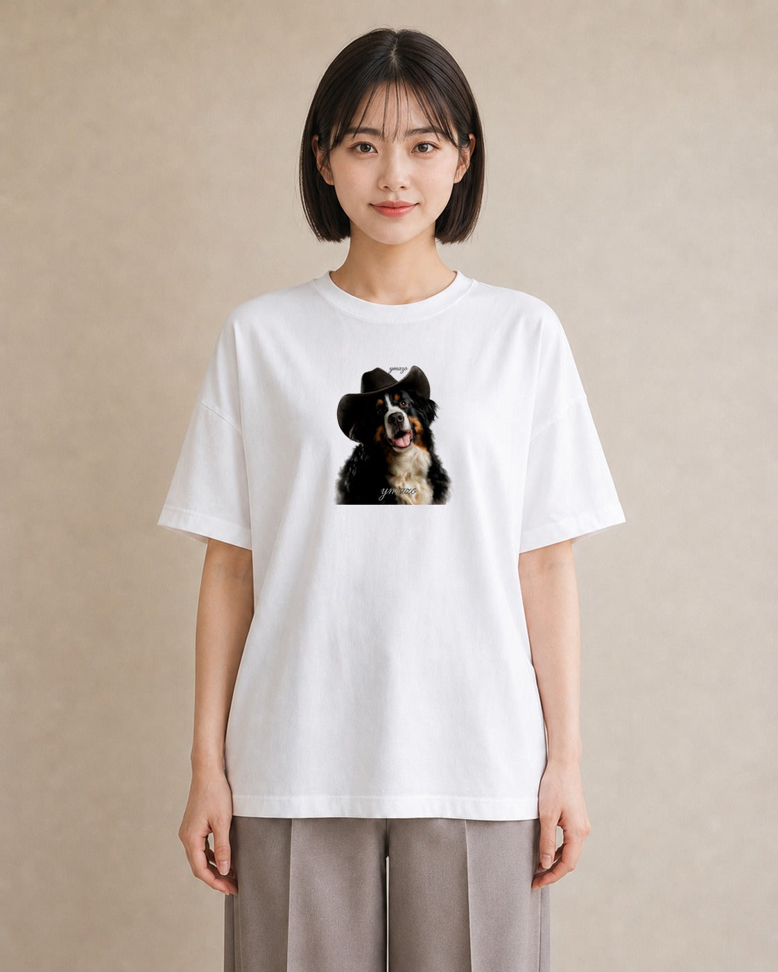 Tシャツ レディース バーニーズマウンテンドッグ 犬 いぬ イラスト ガーリー ラフ レイヤード 白T