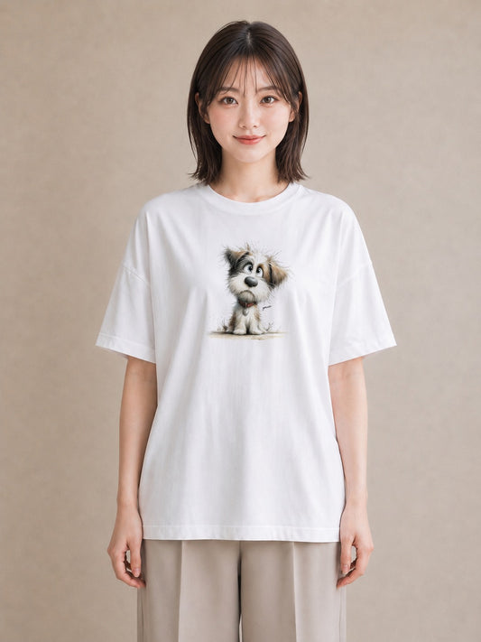 グラフィックTシャツ レディース わんちゃん 犬 いぬ イラスト 手描き風 海 カフェ巡り 白T