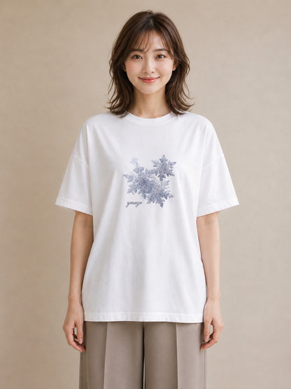 プリントTシャツ レディース 雪の結晶 星空 宇宙 イラスト ニュアンス 休日 ペアコーデ 白T