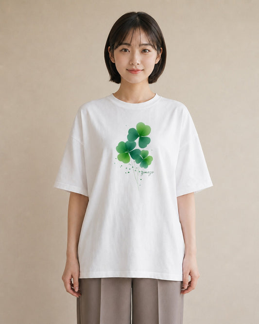 グラフィックTシャツ レディース クローバー 四つ葉 花 花柄 イラスト シンプル 普段着 週末コーデ 白T