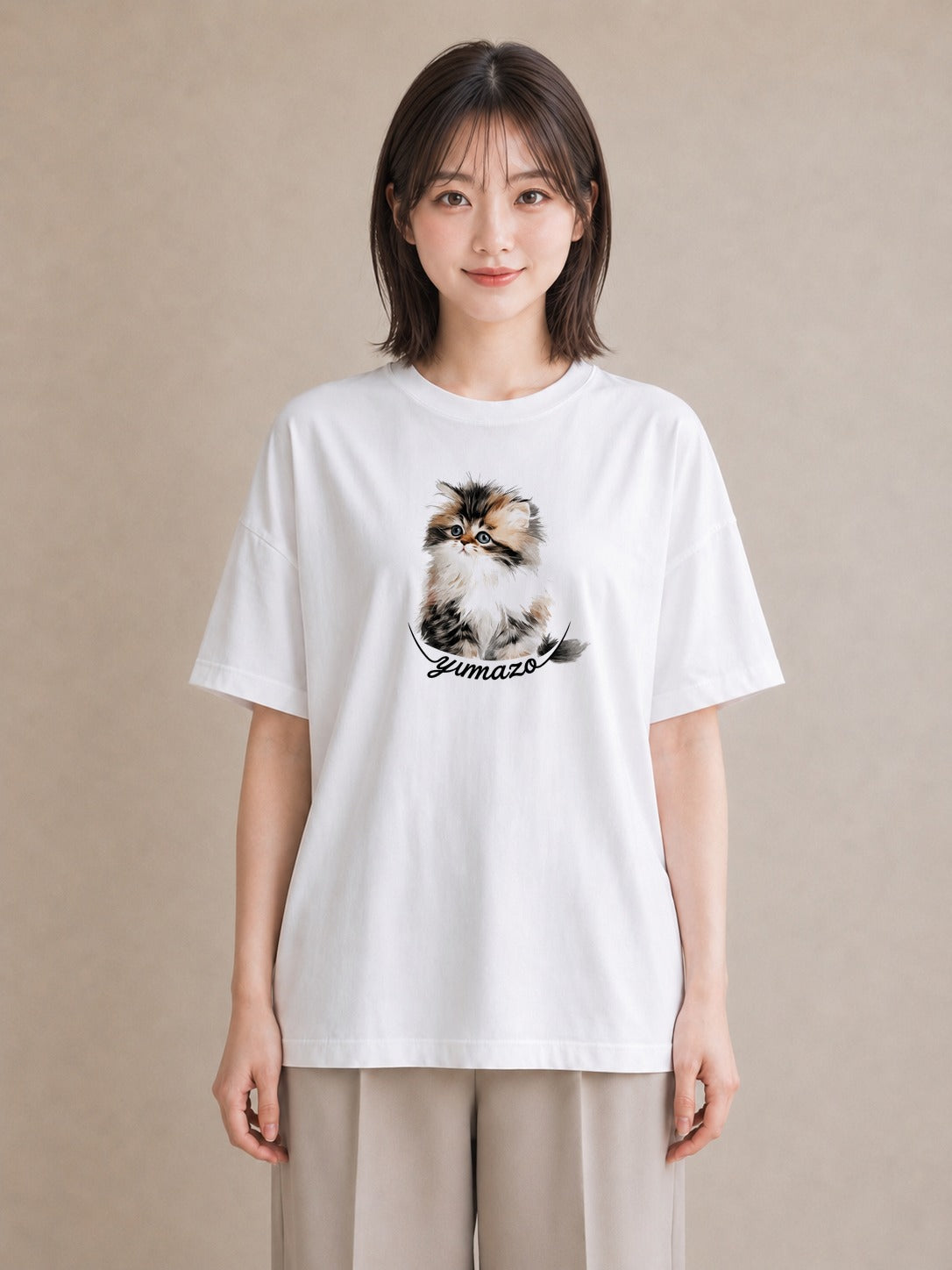 デザインTシャツ レディース ねこ 猫 ネコ イラスト 線画 夏コーデ 通学 白T