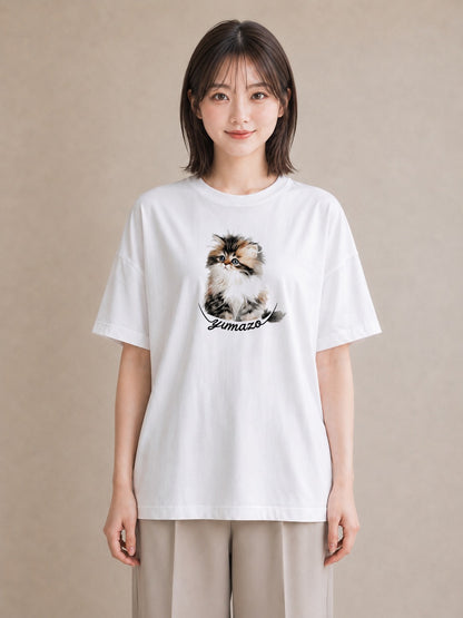 デザインTシャツ レディース ねこ 猫 ネコ イラスト 線画 夏コーデ 通学 白T