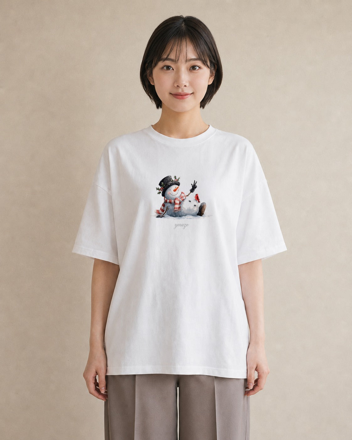半袖Tシャツ レディース 雪 星空 宇宙 イラスト ゆるかわ 在宅 公園 白T