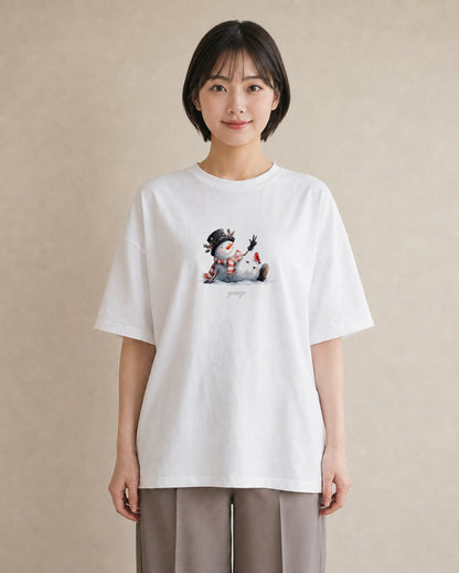 半袖Tシャツ レディース 雪 星空 宇宙 イラスト ゆるかわ 在宅 公園 白T