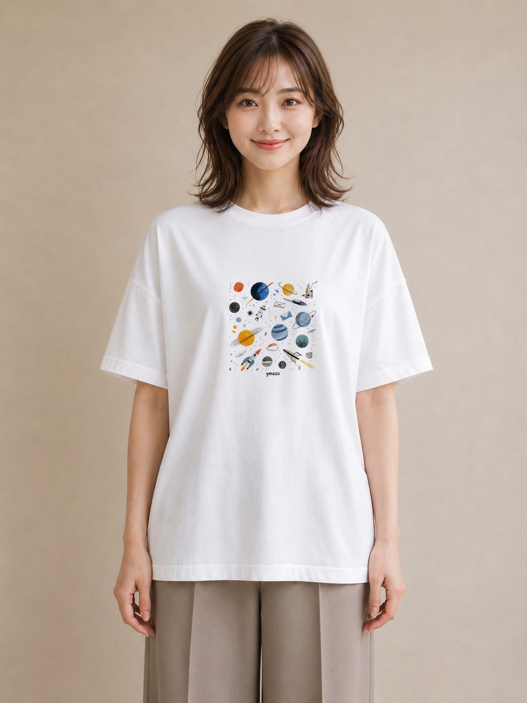プリントTシャツ レディース 惑星 星空 宇宙 イラスト シンプル 誕生日プレゼント 綿100 白T