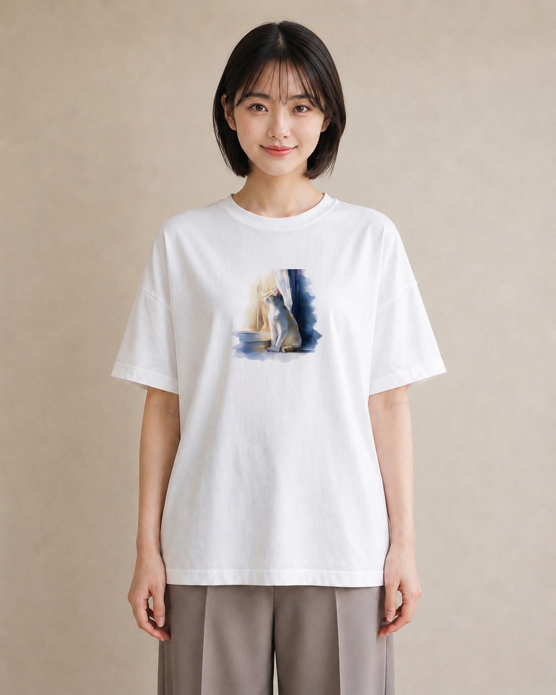 Tシャツ レディース シャム柄 猫 ねこ イラスト ポップ 普段着 週末コーデ 白T