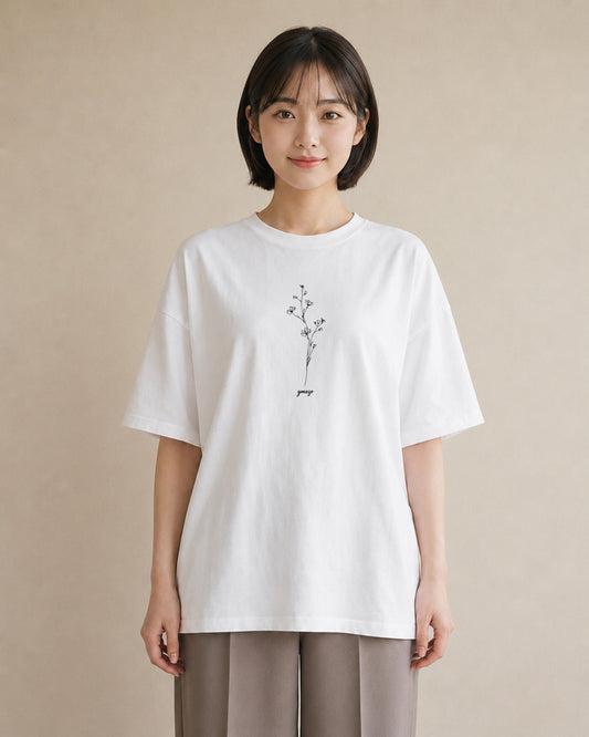 プリントTシャツ レディース 小花 花 フラワー イラスト きれいめ 旅行用 海 白T