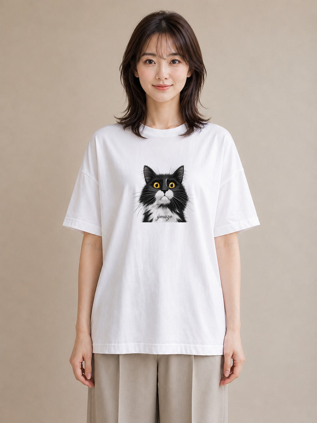 プリントTシャツ レディース 靴下猫 猫 ねこ イラスト こなれ感 旅行用 海 白T