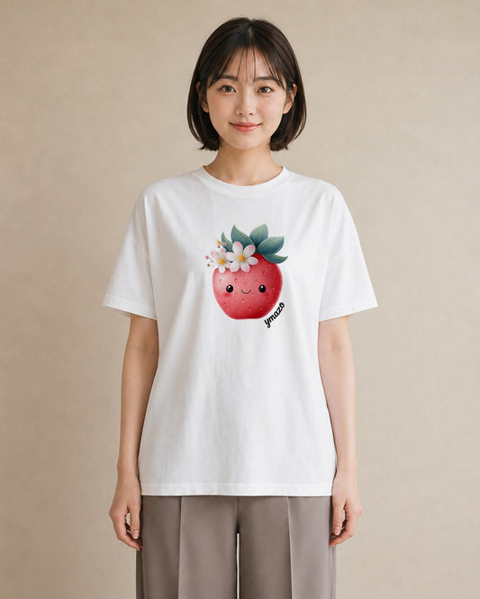 デザインTシャツ レディース いちご 苺 ストロベリー 食べ物 フード イラスト 普段使い レイヤード 友達ギフト 白T