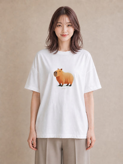 Tシャツ レディース カピバラ かぴばら 動物 アニマル イラスト 個性的 友達ギフト 部屋着 白T