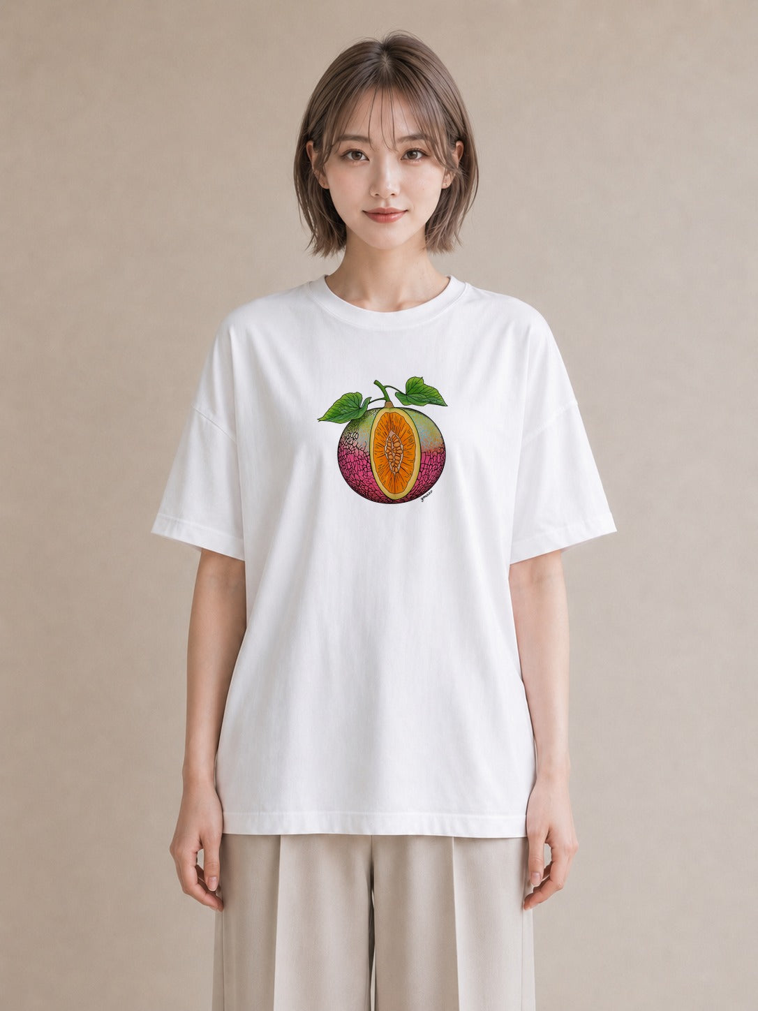 Tシャツ レディース メロン 食べ物 フード イラスト 普段使い 旅行用 海 白T