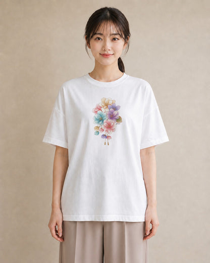 グラフィックTシャツ レディース 花 花柄 イラスト ガーリー 女性向けギフト 散歩 白T