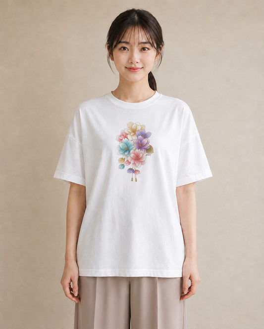 グラフィックTシャツ レディース 花 花柄 イラスト ガーリー 女性向けギフト 散歩 白T