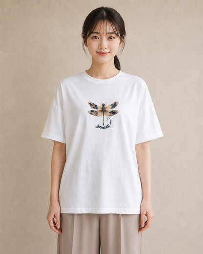 半袖Tシャツ レディース とんぼ 昆虫 虫 イラスト 手描き風 通学 誕生日プレゼント 白T
