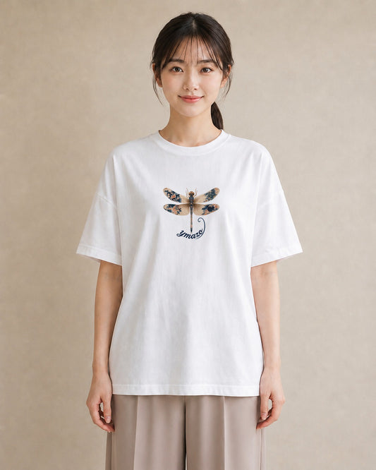半袖Tシャツ レディース とんぼ 昆虫 虫 イラスト 手描き風 通学 誕生日プレゼント 白T