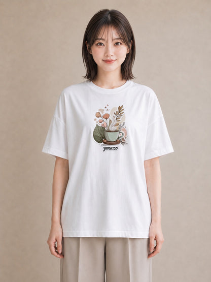 Tシャツ レディース カフェオレ 食べ物 フード イラスト ナチュラル 在宅 公園 白T