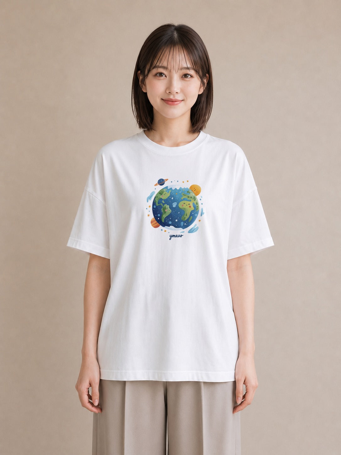 デザインTシャツ レディース プラネット 星空 宇宙 イラスト 抜け感 母の日 ビーチ 白T