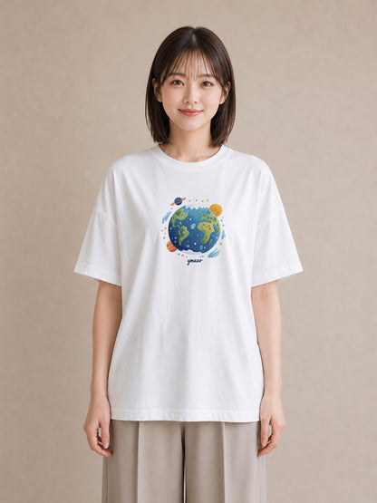 デザインTシャツ レディース プラネット 星空 宇宙 イラスト 抜け感 母の日 ビーチ 白T