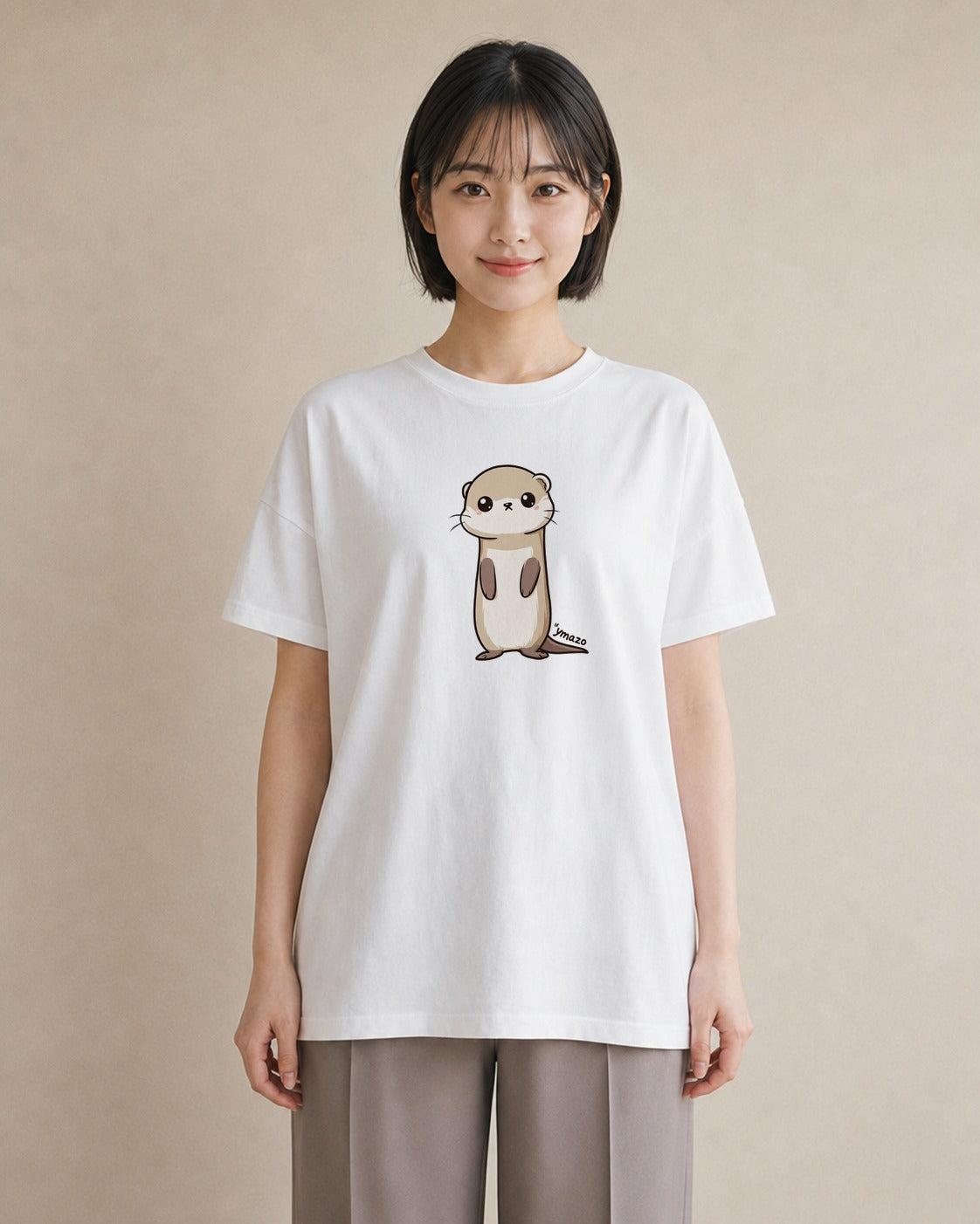 グラフィックTシャツ レディース フェレット ペット 動物 イラスト カフェコーデ 買い物 夏コーデ 白T
