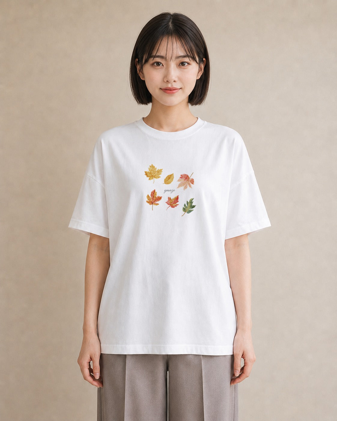 プリントTシャツ レディース 落ち葉 植物 ボタニカル イラスト 手描き風 部屋着 女性向けギフト 白T