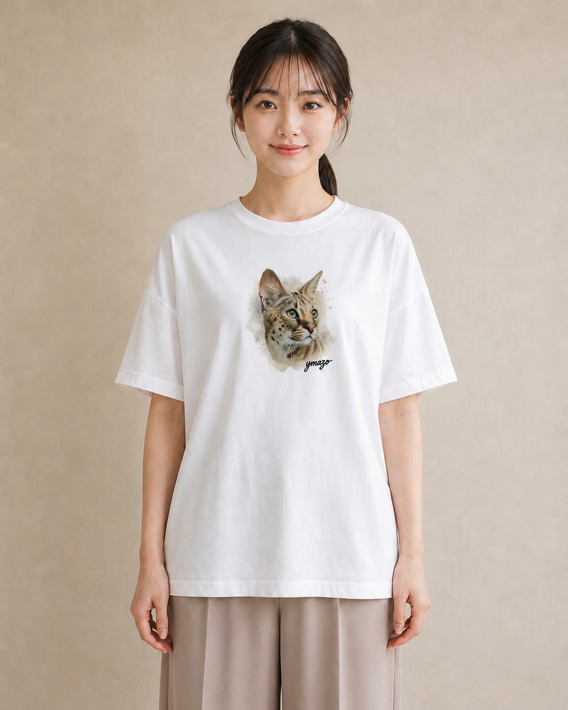 プリントTシャツ レディース アビシニアン 猫 ねこ イラスト 上品 秋コーデ おしゃれギフト 白T