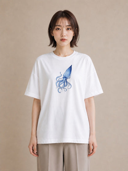 プリントTシャツ レディース タコ 海の生き物 海 イラスト モード 普段着 週末コーデ 白T