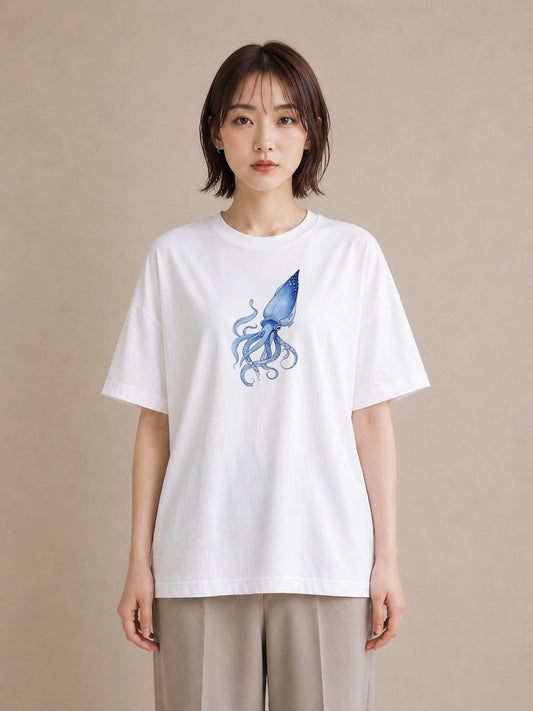 プリントTシャツ レディース タコ 海の生き物 海 イラスト モード 普段着 週末コーデ 白T