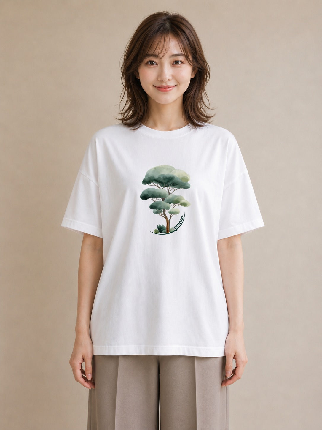 半袖Tシャツ レディース 森 植物 ボタニカル イラスト ニュアンス 春服 ミセス 白T
