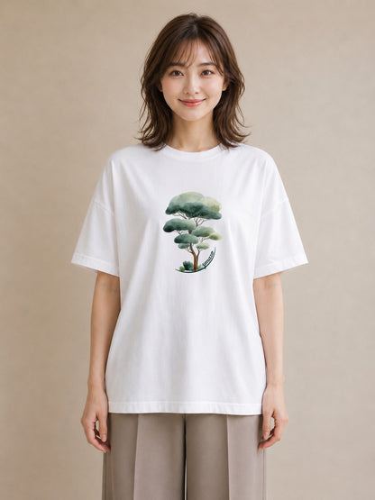 半袖Tシャツ レディース 森 植物 ボタニカル イラスト ニュアンス 春服 ミセス 白T