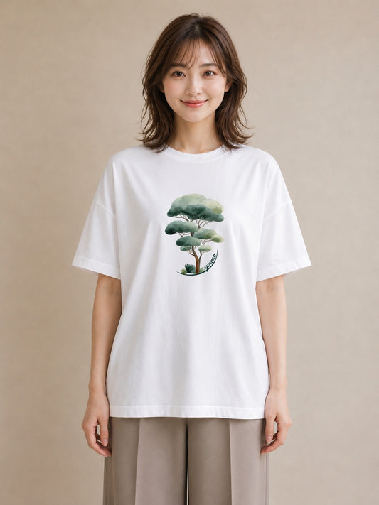 半袖Tシャツ レディース 森 植物 ボタニカル イラスト ニュアンス 春服 ミセス 白T
