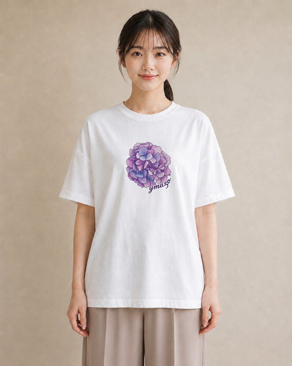 プリントTシャツ レディース あじさい 紫陽花 アジサイ 花 花柄 イラスト ナチュラル 女性 旅行用 白T