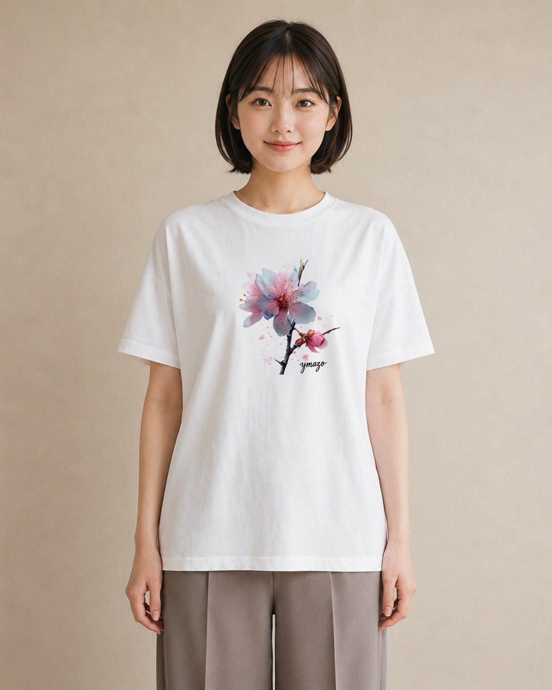 デザインTシャツ レディース さくら 桜 サクラ 花 花柄 イラスト 線画 ビーチ デイリーウェア 白T