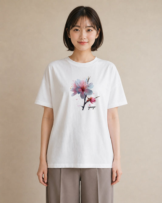 デザインTシャツ レディース さくら 桜 サクラ 花 花柄 イラスト 線画 ビーチ デイリーウェア 白T