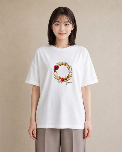 半袖Tシャツ レディース 実り 植物 ボタニカル イラスト カフェコーデ クリスマス 旅行 白T