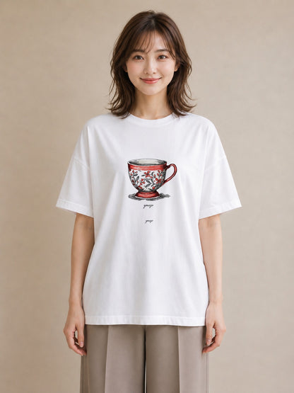 グラフィックTシャツ レディース ハーブティー 食べ物 フード イラスト シック 友達ギフト 部屋着 白T