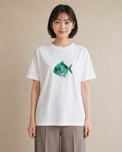 デザインTシャツ レディース 出目金 ペット 動物 イラスト フェミニン 敬老の日 ホワイトデー 白T