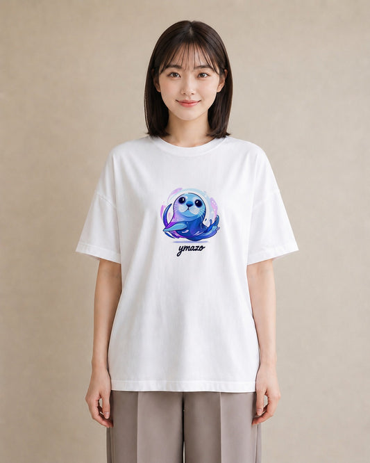 プリントTシャツ レディース ゴマフアザラシ 動物 アニマル イラスト ペアコーデ 秋コーデ 白T