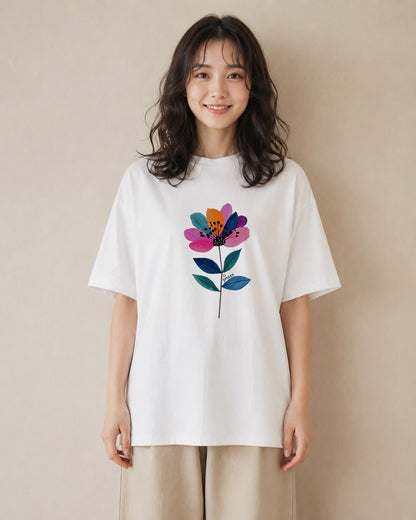 Tシャツ レディース スミレ 花 花柄 イラスト シンプル 海 カフェ巡り 白T