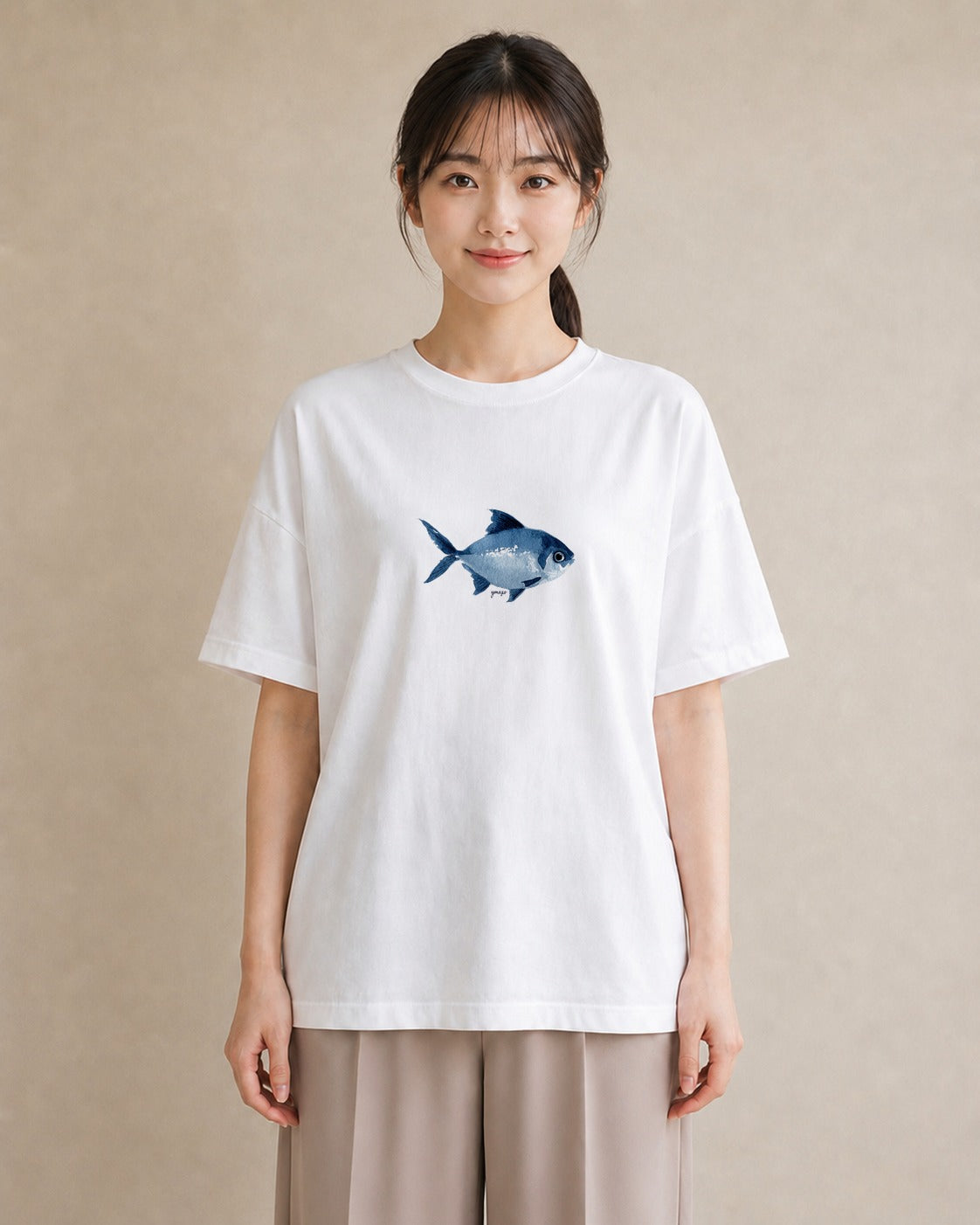 半袖Tシャツ レディース メダカ ペット 動物 イラスト 韓国風 ミセス 春コーデ 白T