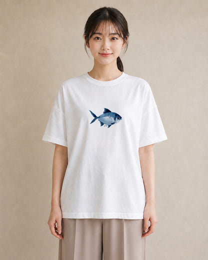 半袖Tシャツ レディース メダカ ペット 動物 イラスト 韓国風 ミセス 春コーデ 白T